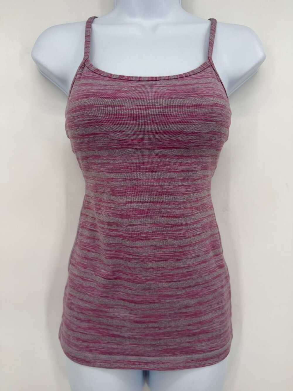 Lululemon Power Y Tank Top Pink Heather Stripe Built In Shelf Bra Size 4